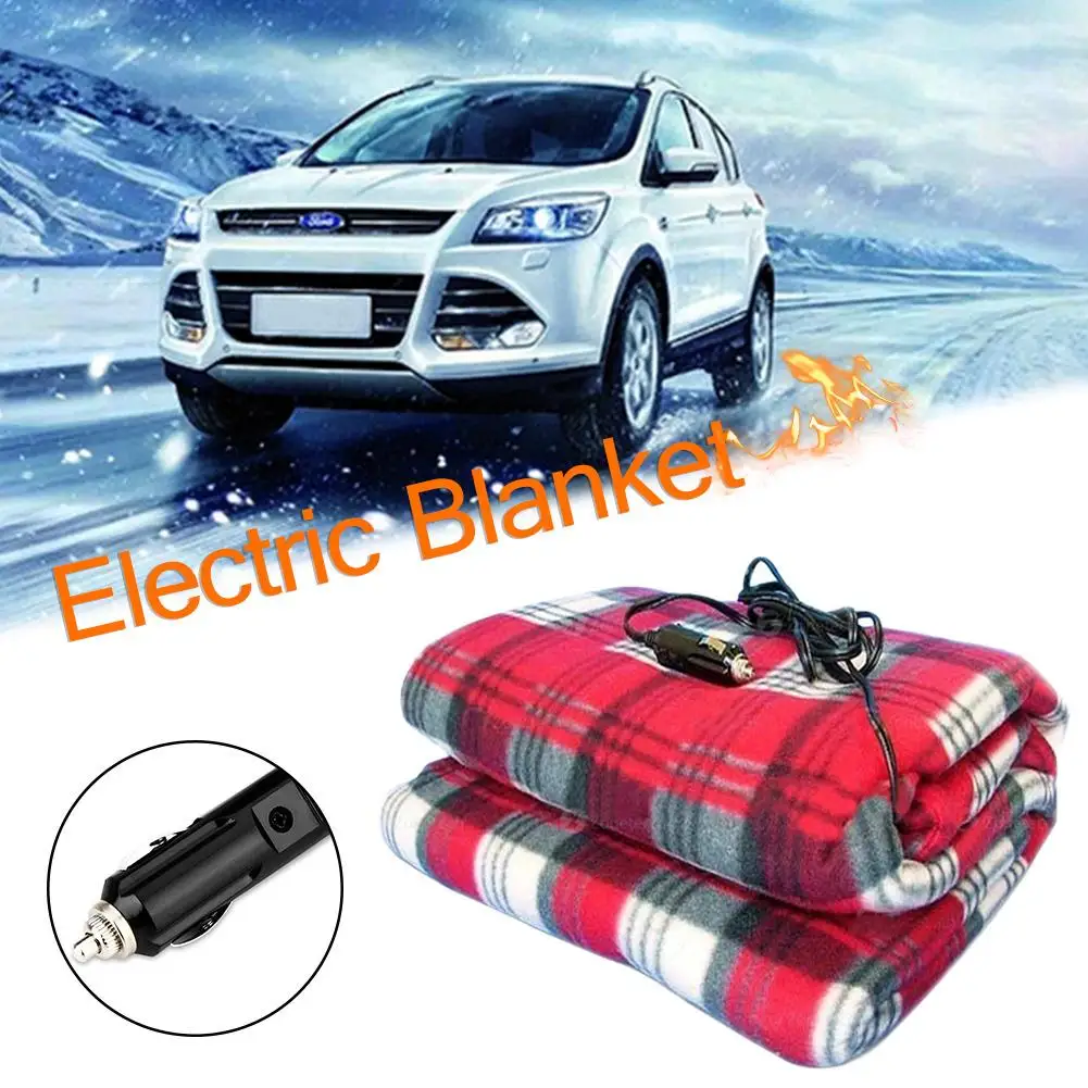 150 X 110cm Car Electric Heating Blanket Polar Fleece Red Plaid Warm Throw Travel Electric Blanket For Outdoor Or Emergency Use