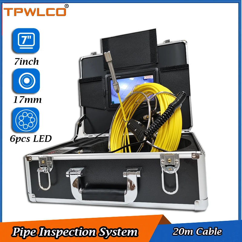 7" TFT Screen Profession Pipe Inspection System Diameter 17mm Industrial Endoscope Lens Camera Viewing Angel 140degree 20m Cable