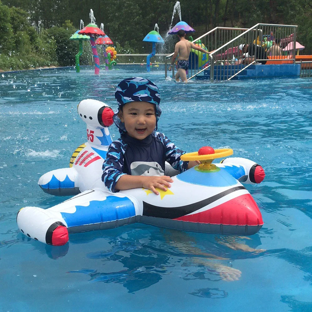 

Airplane Shape Infant Float Row Pool Swim Ring Inflatable Circle Baby Seat with Steering Wheel Summer Beach Party Pool Toys