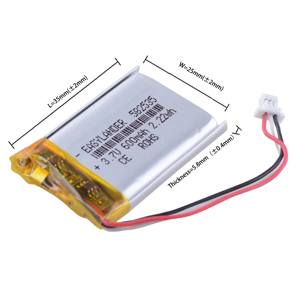 Bateria recarregável do polímero do Li-íon do lítio, 582535, 602535, 3.7V, 600mAh, SP5 Papago, DVR, MiVue 366, 368, 358P, 658P, HP, F210