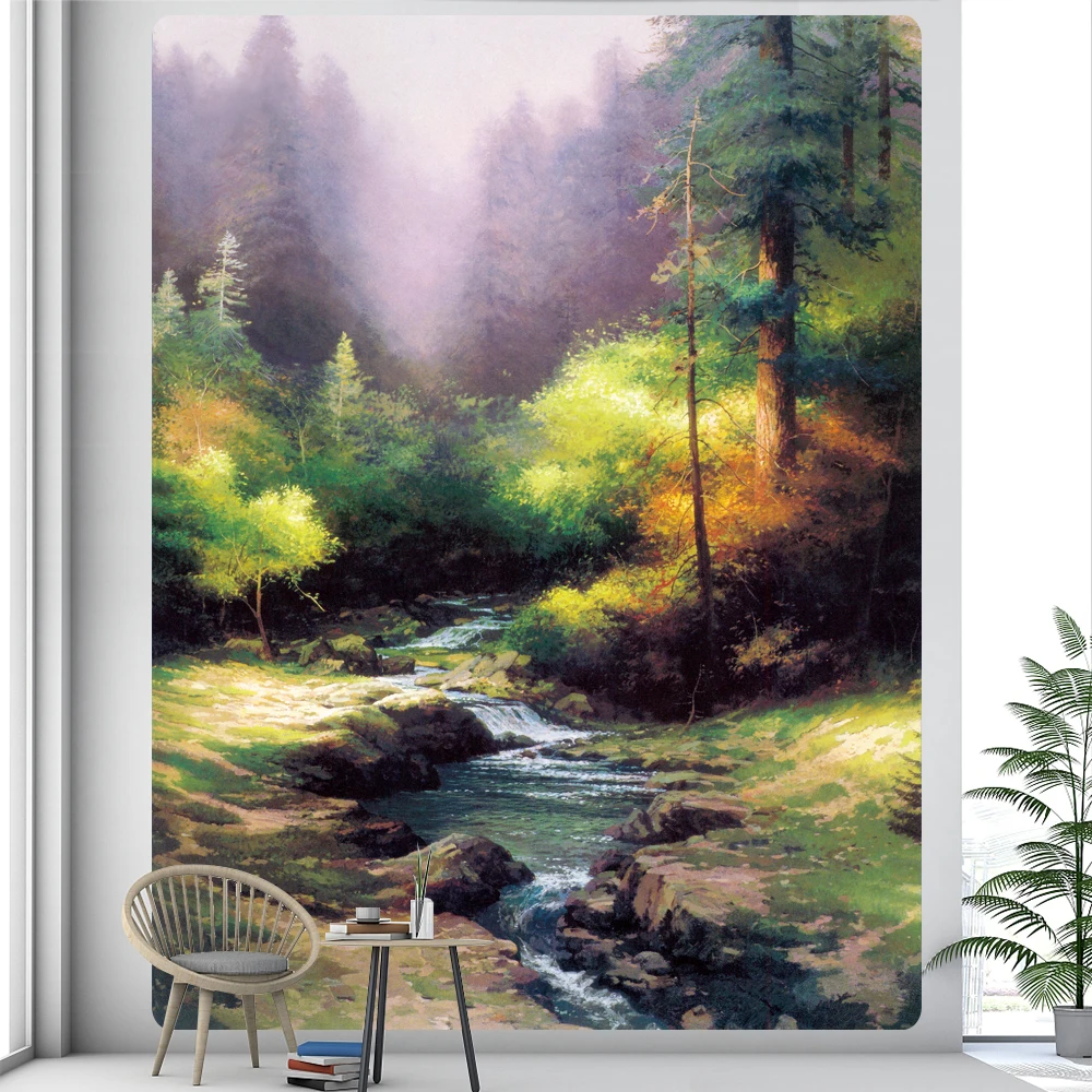 Fairy tale forest castle oil painting psychedelic scene home decoration tapestry bohemian wall hanging background wall