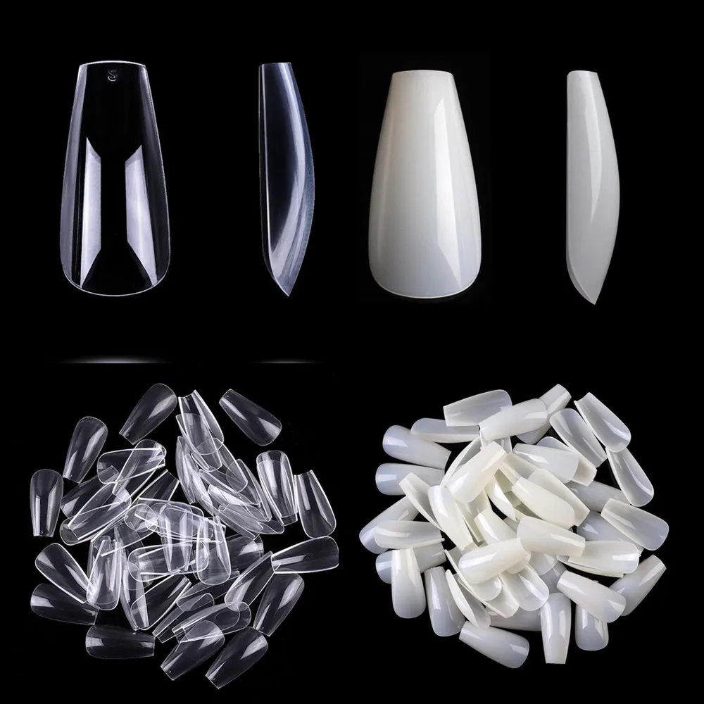 

100 Bags Medium Ballerina Nails 500pcs False Nail Tips Coffin Nails Clear Full Cover Ballet Acrylic Fake Nails wholesale