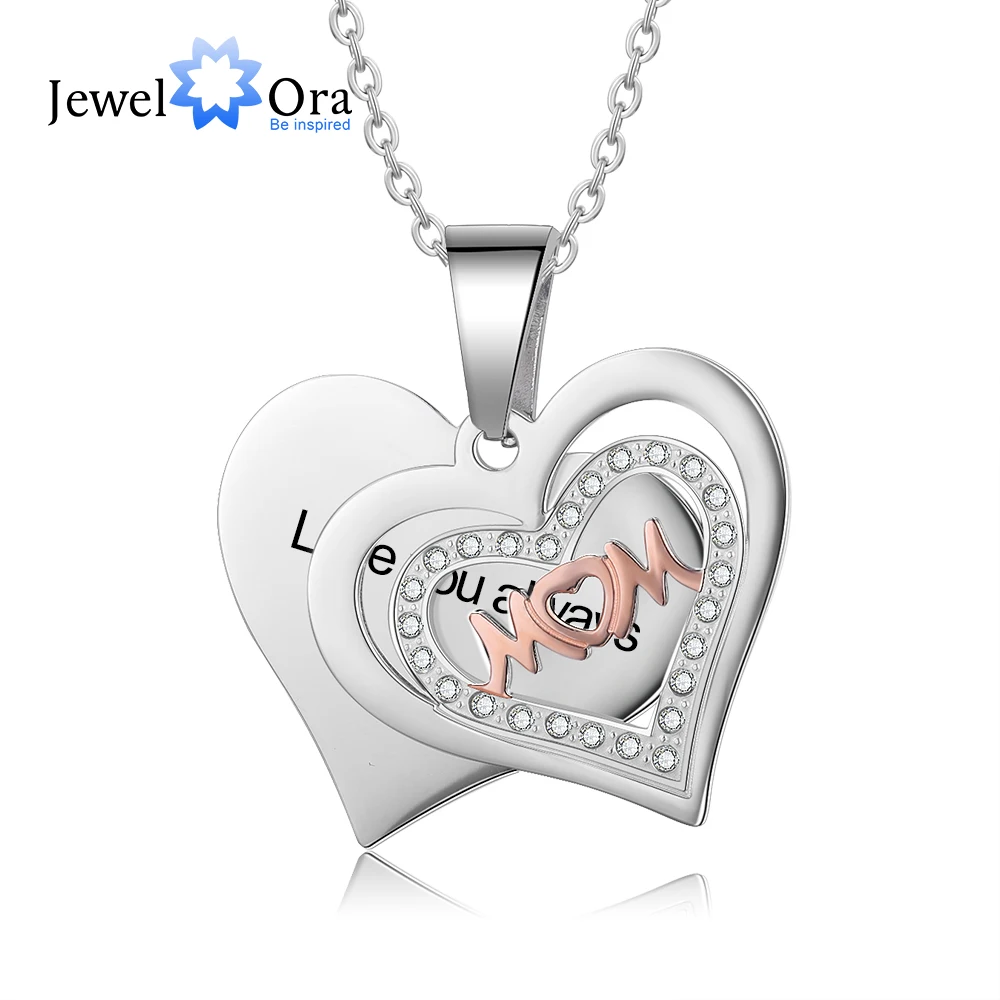 Personalized Heart Necklace Stainless Steel Jewelry Charm Mom Pendant Cubic Zironia Necklace Engrave Name Memory Gift for Women