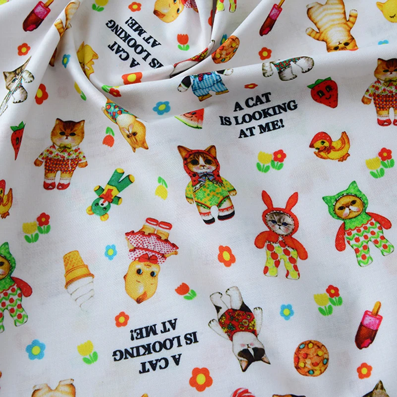 Cat Dog Cartoon Digital Printed Cotton Fabric For DIY Handmade Dolls Clothes Handbag By Half Meter