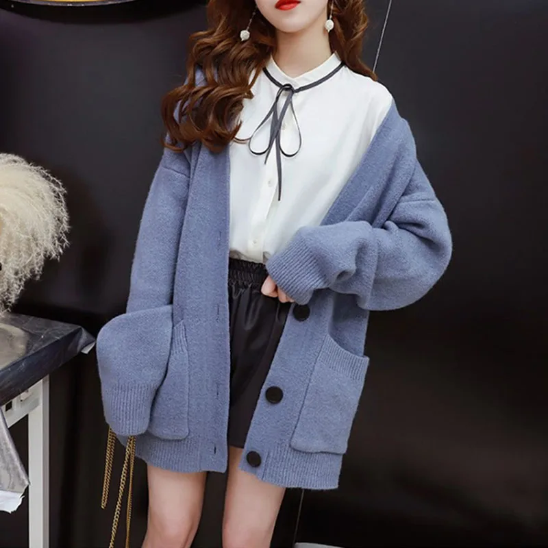 Yellow Blue Red Knitted Sweater Women Tops Spring Autumn Casual Loose Long Sleeve Knit Cardigan Female 6 Color Ladies Jumper