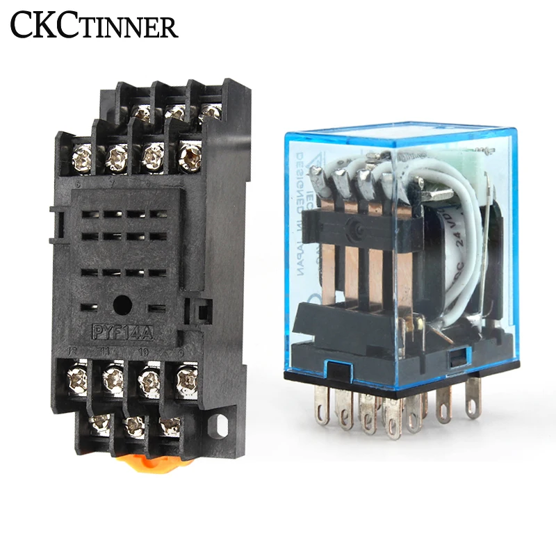 Intermediate Relay HH54P MY4NJ  Micro Small Electromagnetic Relay AC/DC 12V 24V AC110V 220V 380V With 14 pins Socket base PYF14A