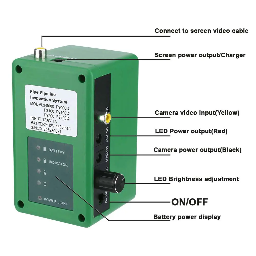 Industrial Drain Pipe Sewer Inspection Endoscope System 22mm IP68 Waterproof 1000 TVL Camera With 6W LED Lights 10 Inch Monitor