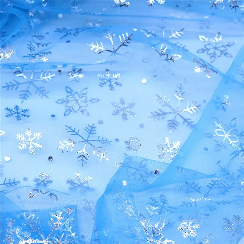 Width1.55 m Blue Snowflake Sequin Fabric Organza Diy Party Decor Princess Dress Winter Wonderland Decorations Christmas Supplies