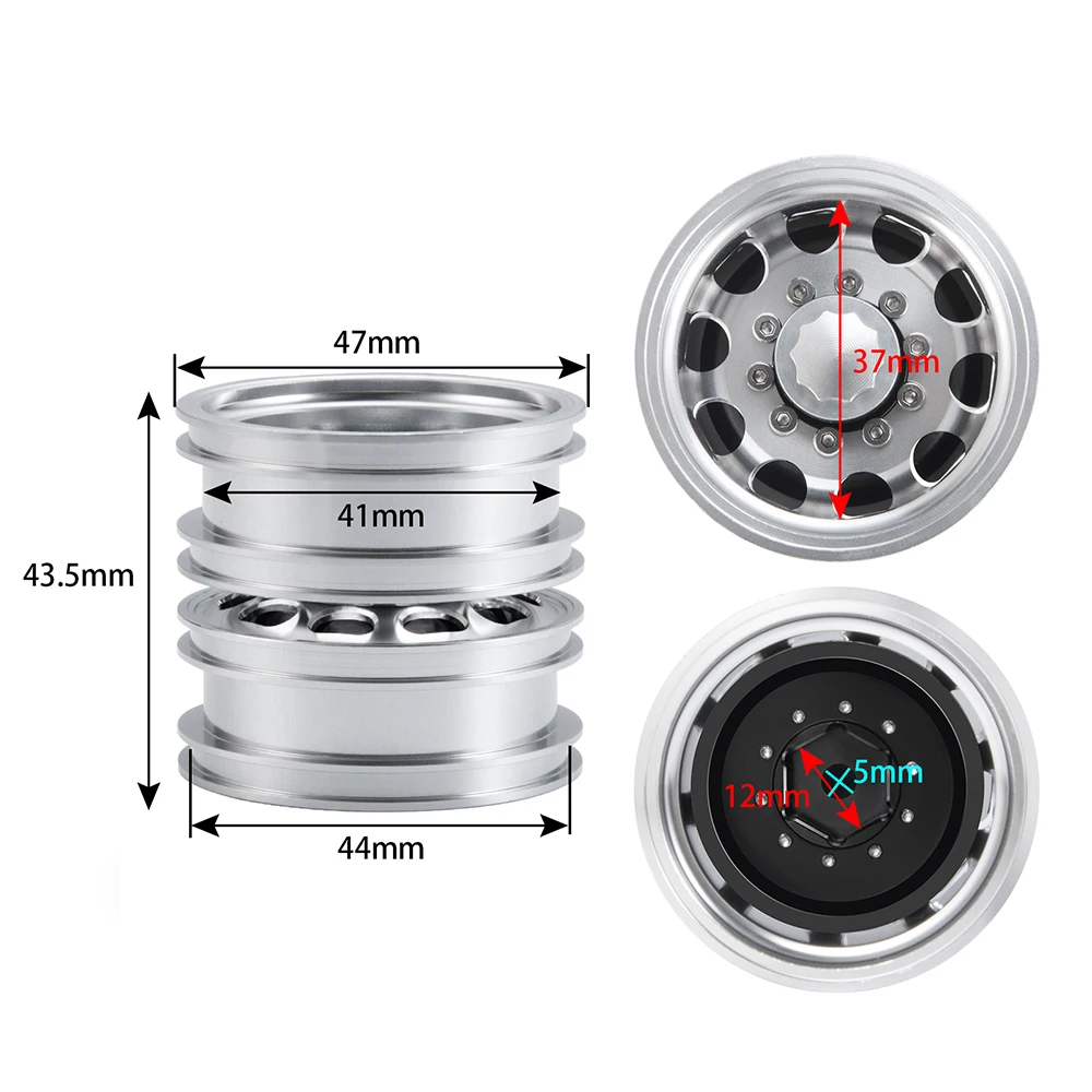 TRINOOD Aluminum Alloy Rear Wheel Hub 10 Spokes Wheel Rim for Tamiya 1/14 RC Tractor Trailer Cargo Tow Drag Truck Car Parts