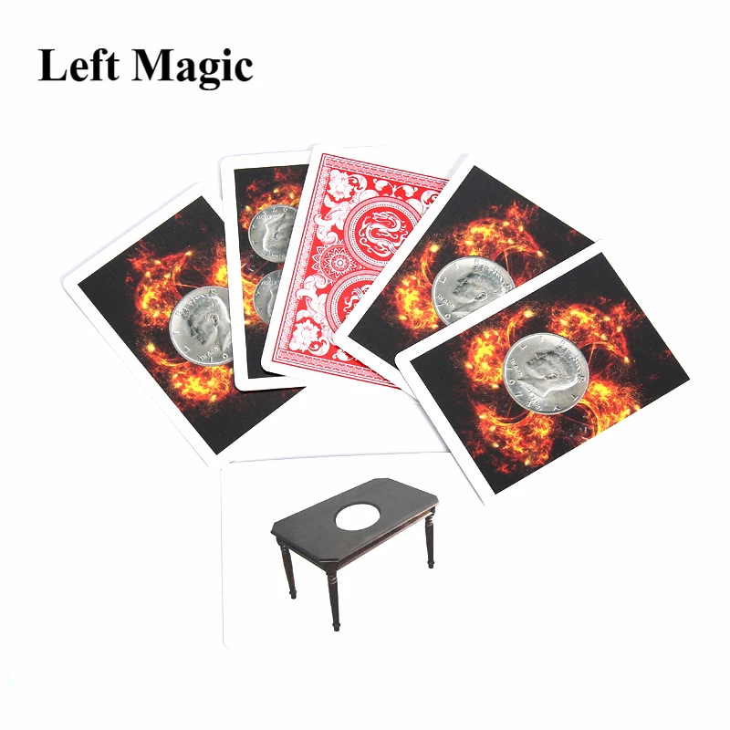 Coins Thru Table Cards Magic Tricks Coin Table Throught Deck Playing Cards Magic Props Disappearing Close Up Gimmick Mentalism