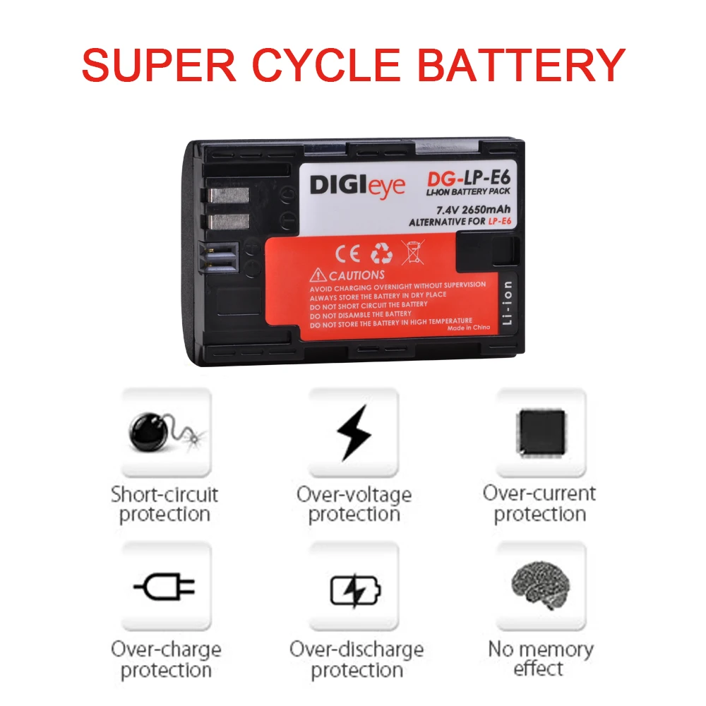 Batería de LP-E6 LP E6 de 2650mAh, para Canon EOS 6D 7D 5D Mark II III IV 5D 60D 60Da 70D 80D 5DS 5DSR 6D Mark II, LP-E6N