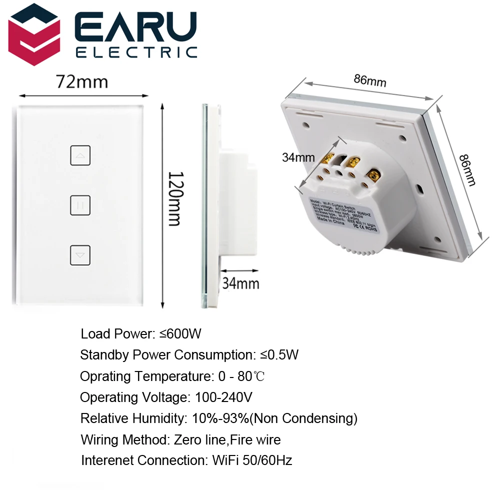 WiFi Smart Timer Glass Wall Touch Curtain Switch Controller Roller Shutter Electric Motor TUYA Smart Life App Google Home Alexa