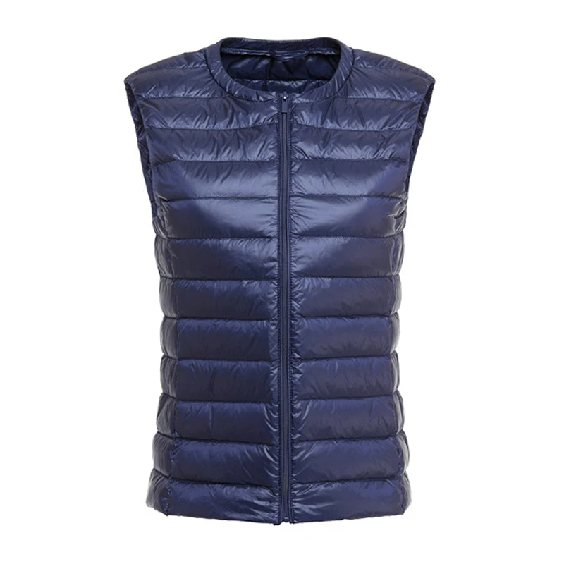 0-10 ℃ Herfst Winter Vrouwen Ultralichte Dunne Eendendendons Vest Mouwloos O-hals Vest Winddichte Puffer Dames Gewatteerde Jassen