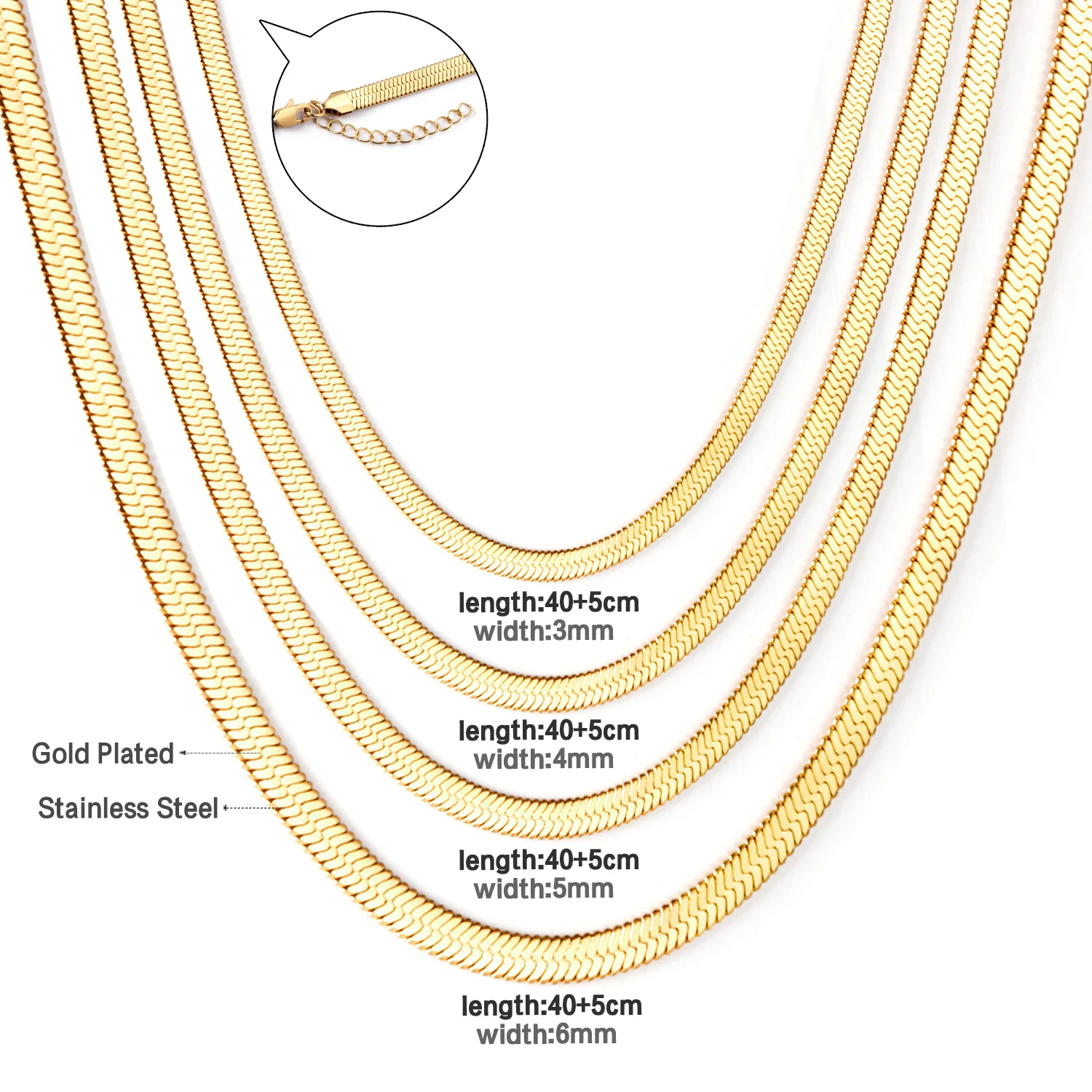 LUXUSTEEL Stainless Steel Herringbone Blade For Women Men Gold Color Snake Chain Choker Necklace Collar 3MM/4MM/5MM/6MM