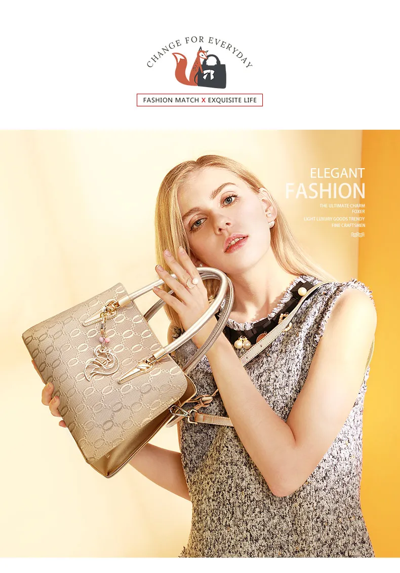 FOXER Split-Leder Monogramm-Handtasche Damen Schultertasche Rindsleder Luxus Mode Damen Umhängetasche Geldbörse Geschenk für Ehefrau – Detail 3