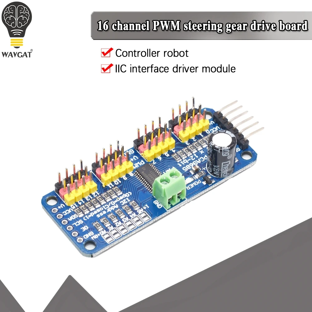 PCA9685 16-Channel 12-bit PWM/Servo Driver - I2C interface for Arduino Raspberry Pi DIY Servo Shield Module