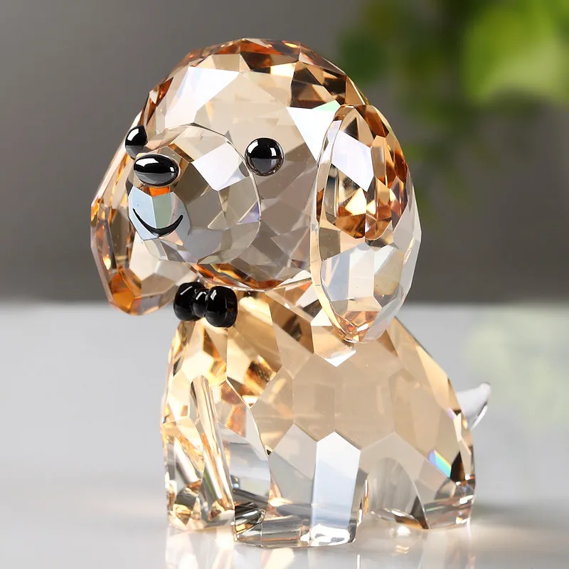 Crystal Lovely Dog Figurine, Handmade Miniature Glass Animal Craft, Home Decor Ornament, Trinket Gift, Children Toy Gifts