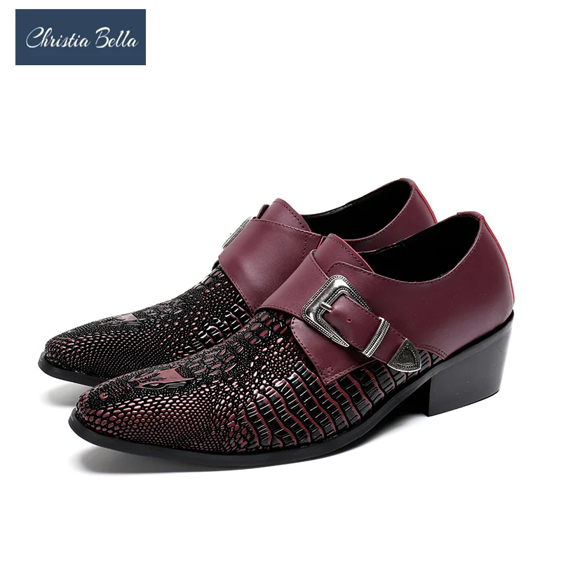 

Christia Bella Italian Party Men Oxford Shoes Genuine Leather Buckle Dress Shoes Male Monk Strap Brogue Shoes Business Footwear