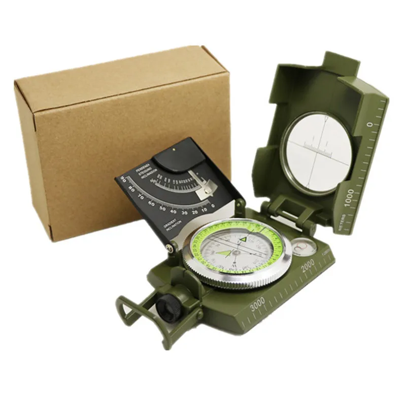 K4074 Compasses Tilt Meter Army Green Color American Multifunctional Luminous Handheld Compass With Ruler Level Outdoor Guide