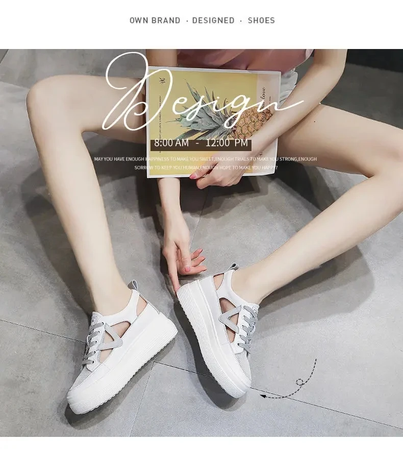 Summer Women\'s Casual Shoes Lace Up Hollow In High Net Sports Shoes Breathable Anti Slip Fashion Casual Shoes Size 35-40