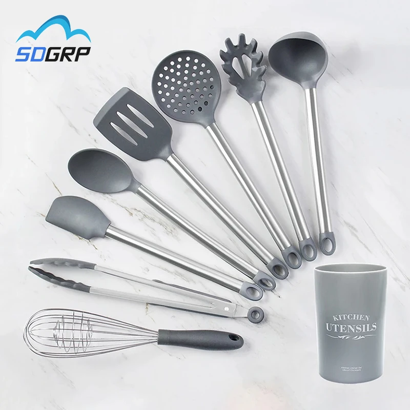 

Silicone Kitchenware Set Heat Resistant Cookware Spatula Shovel Spoon With Stainless Steel Handle Non-Stick Kitchen Accessorie