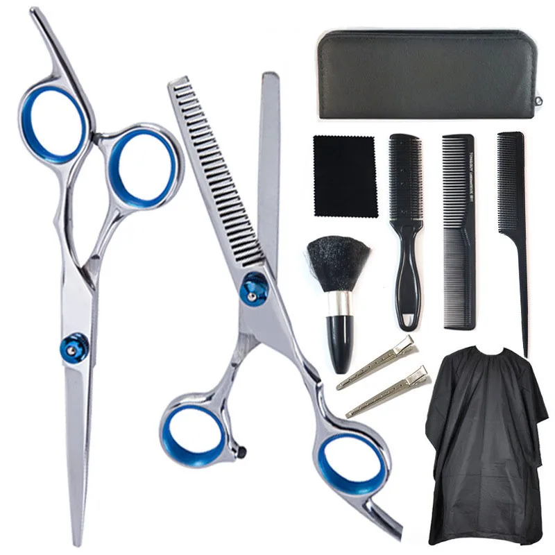 Hairdressing Scissors 10 Sets of Flat Scissors Teeth Scissors Thinning Hair Salon Children Home Hairdressing Tool Set Roll comb