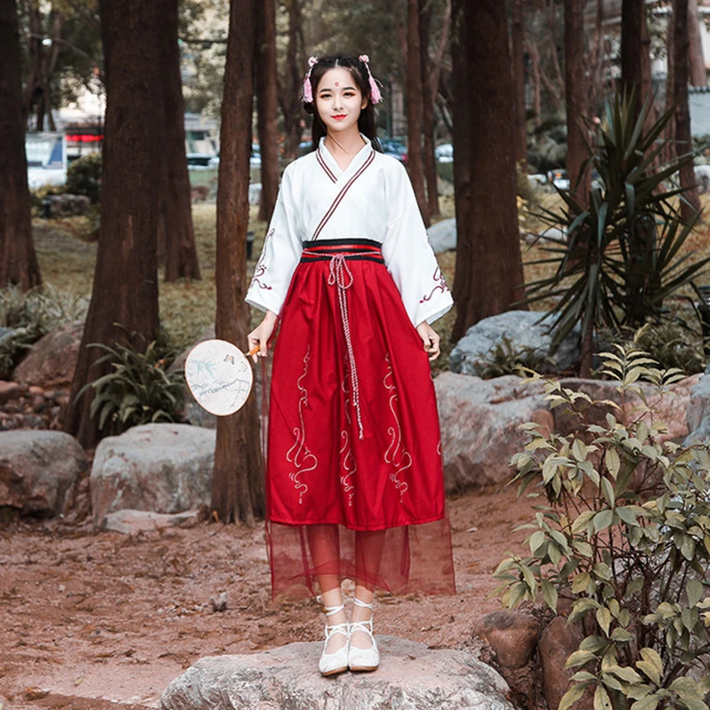 

Hanfu antiquity Dress Women Improved Hanfu Daily Short Sleeve Hanfu Embroidered Crossdresses Costumes Han Elements S stage Hanfu