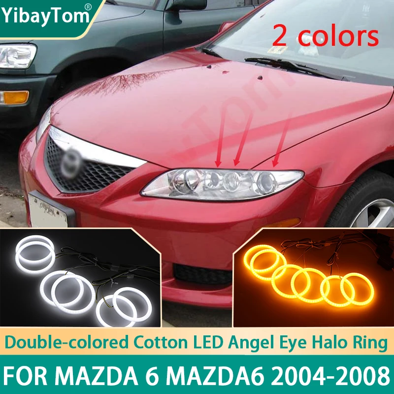 6x Brightest Durable warranty SMD Cotton Light Switchback LED Angel Eye  Ring DRL Kit For Mazda 6 Mazda6 GG1 MK1 2002-2008