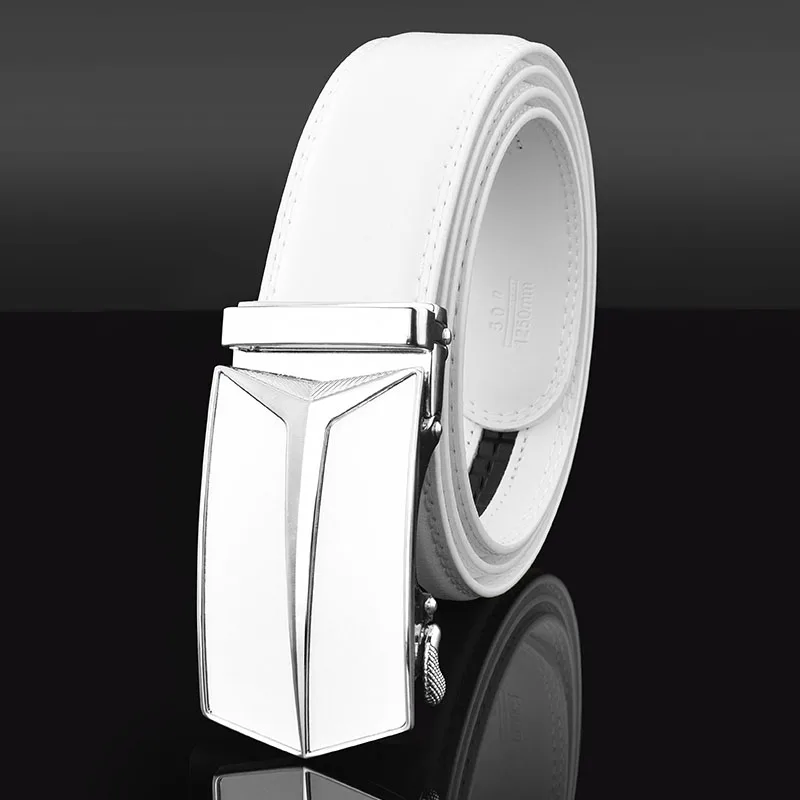 New Brand Letter T-shaped Men\'s Belt Designer White Luxury Fashion Leather Belt High Quality Metal Automatic Buckle