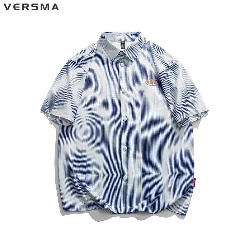 

VERSMA Japanese Harajuku Tie Dye Short Sleeve Stripe Shirt Men Women Summer Streetwear Oversized Vintage Shirt Men Dropshipping