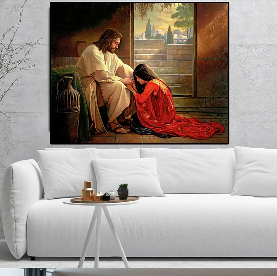 Jesus and The Samaritan Woman Canvas Paintings Posters Decor Painting Oil Painting Poster Modern Wall Art Picture Home