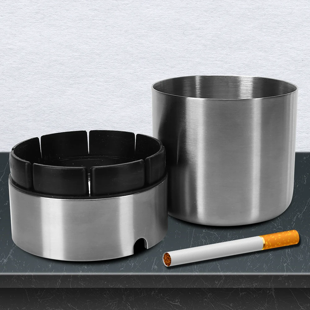 Detachable Smoke Tobacco Ash Holder Container Creative With Lid Windproof Car Ashtray Stainless Steel Ashtray