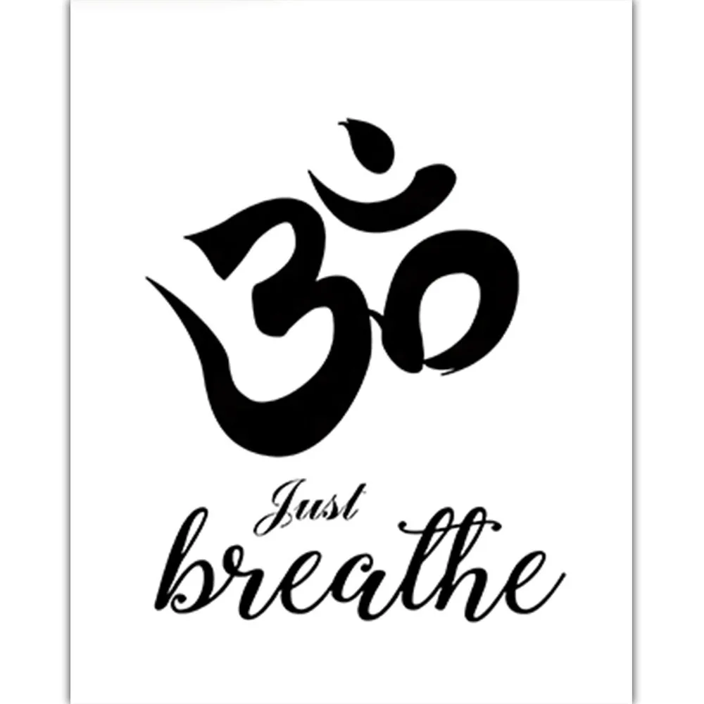 Yoga Art Canvas Painting Poster Hand of Fatima Lotus Meditation Tai Chi Murals Gym Bedroom Home Wall Decor Pictures Just Breathe
