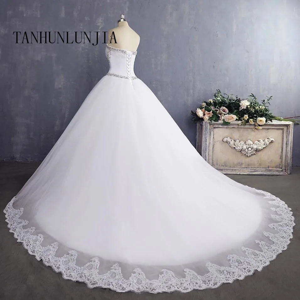 2023 Real Photo A-Line Sweetheart Lace Crystal Beaded Diamond Luxury Formal Wedding Dresses  New Custom Made