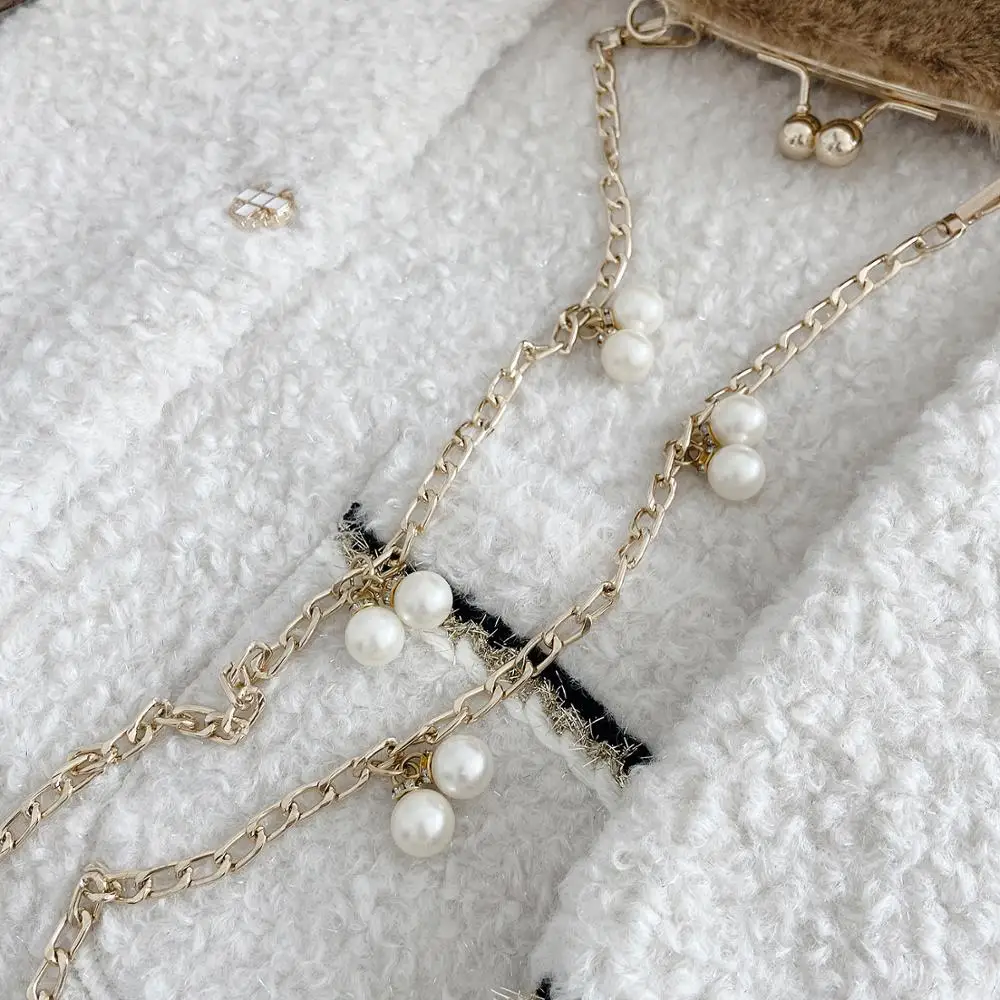 Plush Frame Bag Chain Winter Bags For Women 2021 New Pearl Crossbody Bag Solid Comfortable Shoulder Bags Luxury Designer Handbag