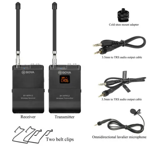 BOYA BY-WFM12 12CH Wireless Audio VHF Microphone WIRELESS MICROPHONE SYSTEM TRANSMITTER RECEIVER for DSLR Camera Canon Camcorder