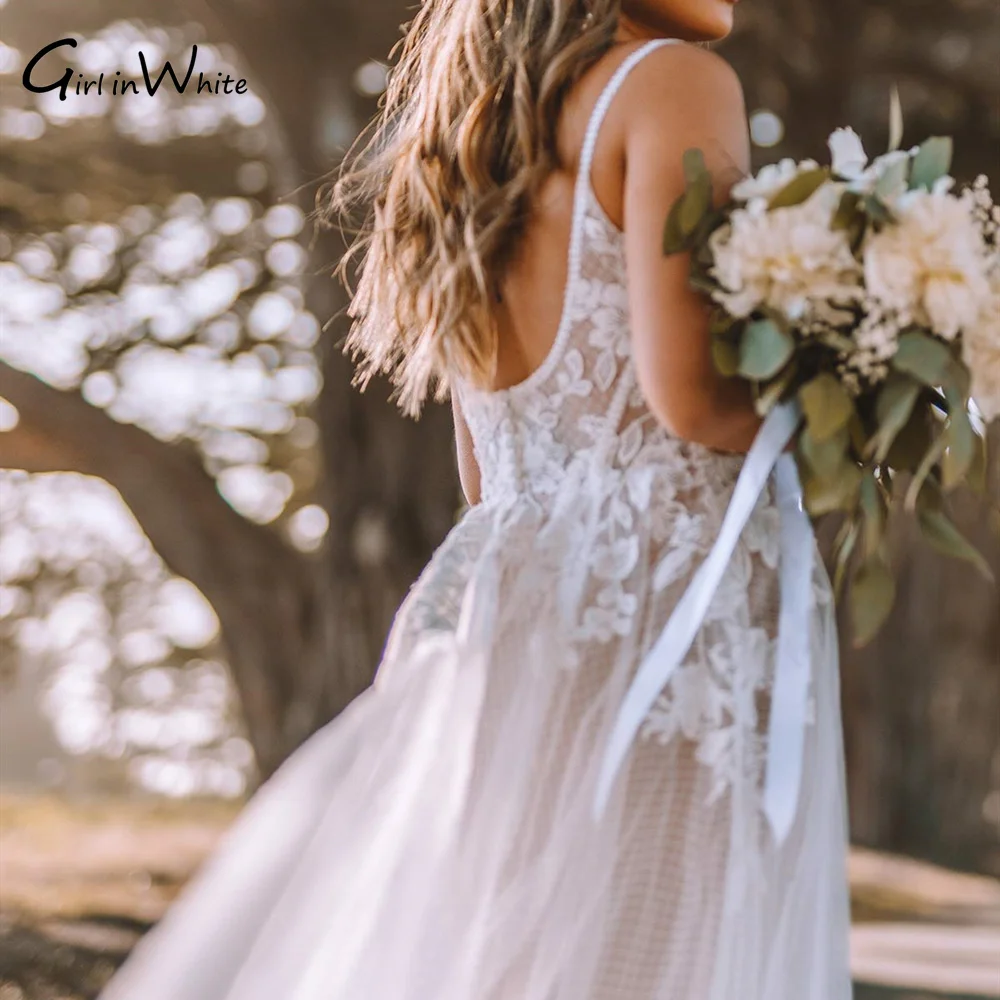 Vestidos De Novia bohemios De corte a, vestido De Novia femenino con tirantes finos, Apliques De encaje, vestido De Novia personalizado De tul, Vestidos De Novia