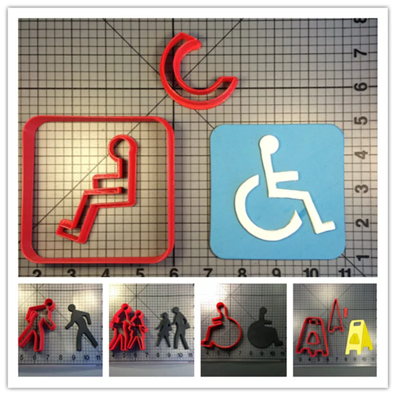 Traffic Sign Pedestrian Wet Floor Wheelchair Cake Cupcakes Decorating 3D Printed PLA Mould Cookie Cutter