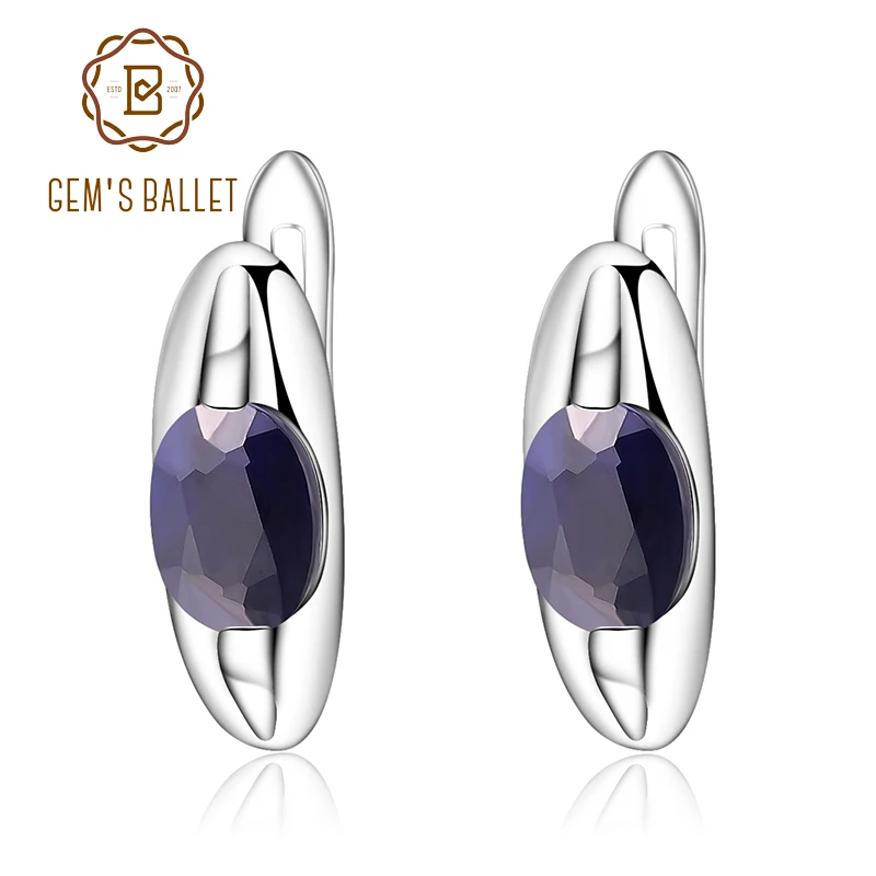 GEM'S BALLET 3.32Ct Natural Blue Sapphire Earrings Classic Fine Jewelry 925 Sterling Silver Gemstone Stud Earrings For Women