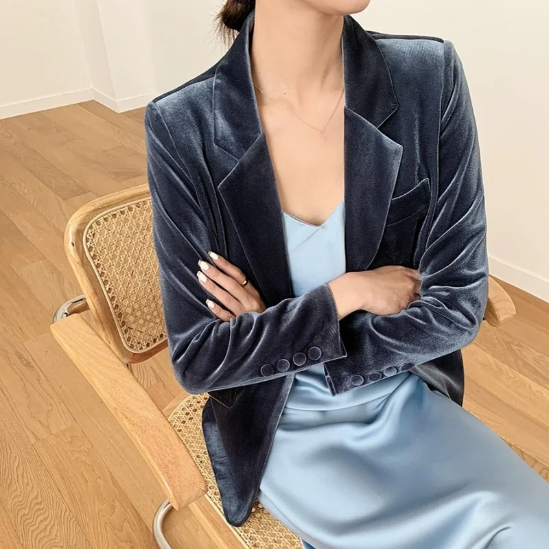 

Autumn 2022 Womens New Elegant Slim Vintage Suit Jackets Office Lady Pockets Single Button Notched Korean Style Fashion Coat