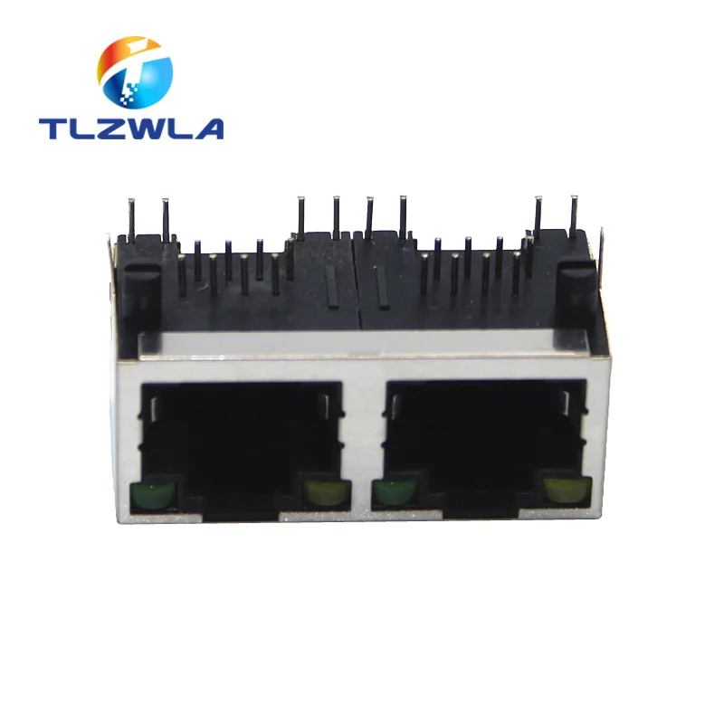 1Pcs 1*2 network interface RJ45 socket with lampfemale 56/8P8C cable socket Tape screened