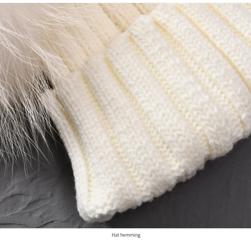 JX Watcher Winter Doppel Echtpelz Pom Pom Hut für Kinder Baby Strick mützen mit zwei Pelz Pompons Jungen Mädchen hochwertige Mütze Mütze – Detail 29