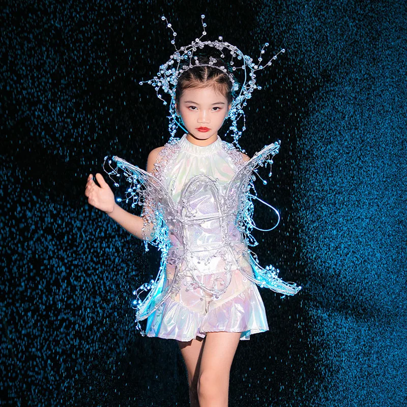 

Haute Couture Girls Catwalk Show Stage Performance Costumes White Modern Dance Dress Kids Hip Hop Jazz Dance Clothing DQL6183