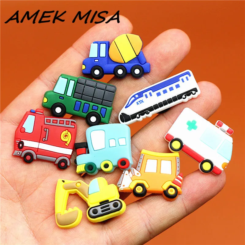 Single Sale 1pcs Shoe Charms Construction vehicles and Trains Shoe Buckle Accessories Shoe Decorations fit Kid\'s X-mas