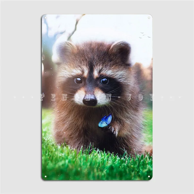 Racoon And Blue Butterflys Metal Sign Cinema Kitchen Club Bar Classic Wall Decor Tin Sign Posters