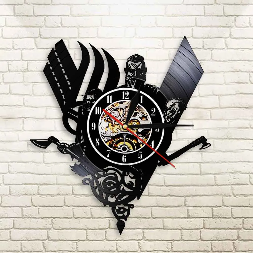 Viking Compass Wall Clock Watch Vintage Hanging Vinyl Record Wall Clocks Mysterious Norse Magick Wall Art Decor For Living Room