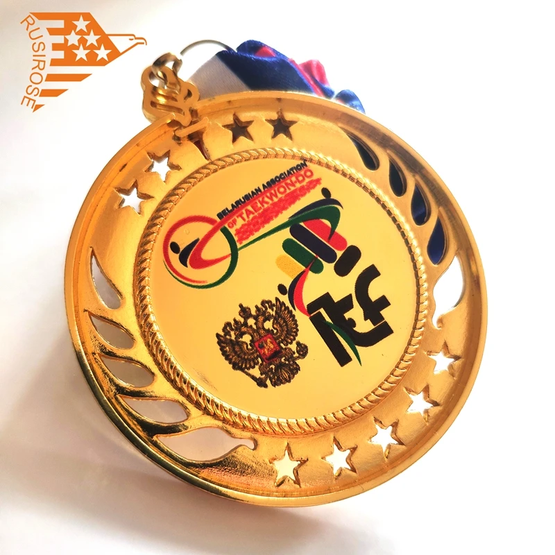 Taekwondo metal medal customization, print text and picture blank medals, Custom judo martial arts dance competition medals