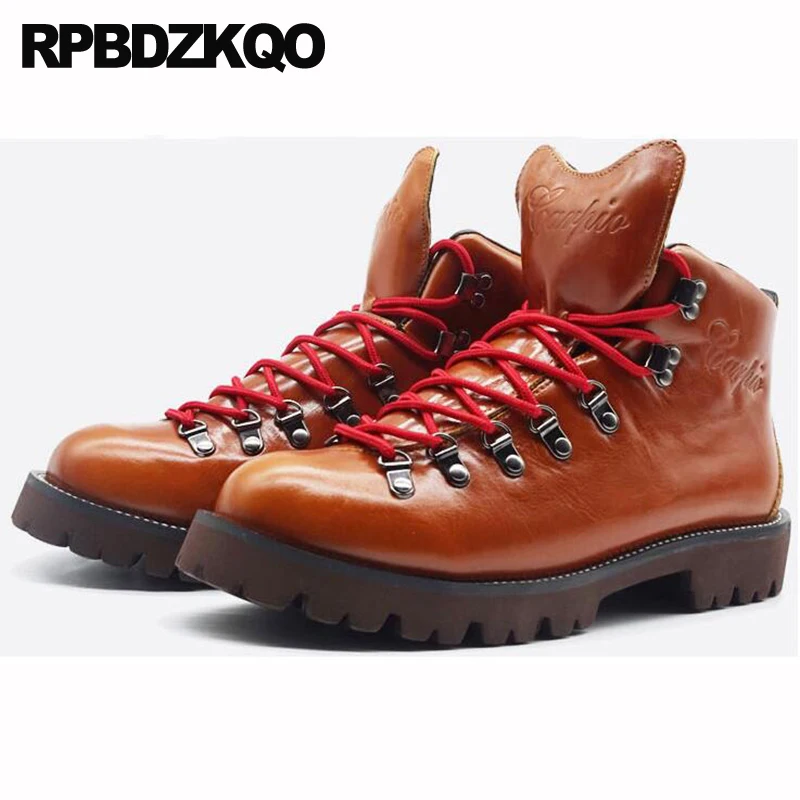 

Shoes Booties Plus Size Army Military Waterproof 2023 Short Luxury Lace Up Brown Combat Genuine Leather Big Men Full Grain Boots