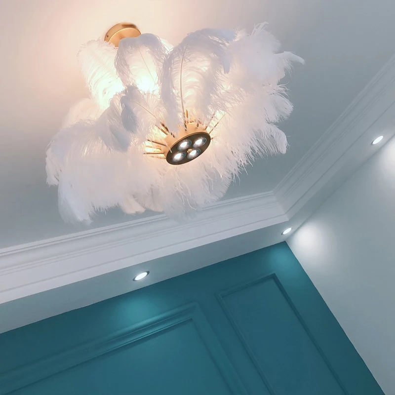 Nordic Feather Chandelier Bedroom Modern LED Lighting Art Golden Lamp for Living Room AC110V 220V