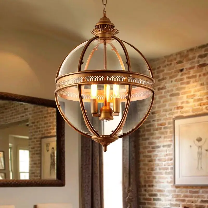 

Creative personality vintage Restaurant Bar Cafe American living room pendant light wrought iron glass lampshade pendant lamp